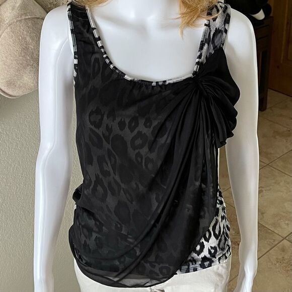 Event Leopard Chiffon Overlay Tank Top Sz Small - Picture 5 of 11